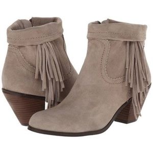 Sam Edelman Louie Fringe Ankle Booties Taupe Suede Western Boot Size 7